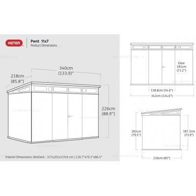 Древесно-пластиковый композитный сарай Keter Signature Pent 11x7 Venetian Grey Древесно-пластиковый композитный сарай Keter Signature Pent 11x7 Venetian Grey