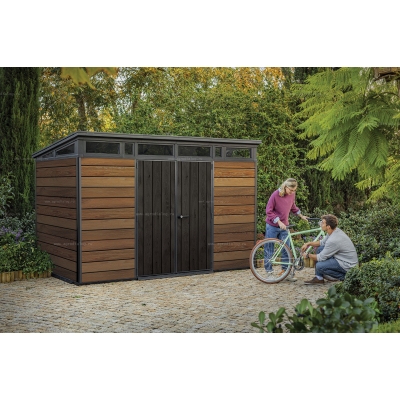 Древесно-пластиковый композитный сарай Keter Signature Pent 11x7 Walnut Древесно-пластиковый композитный сарай Keter Signature Pent 11x7 Walnut