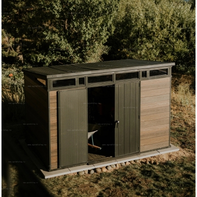 Древесно-пластиковый композитный сарай Keter Signature Pent 11x7 Walnut Древесно-пластиковый композитный сарай Keter Signature Pent 11x7 Walnut