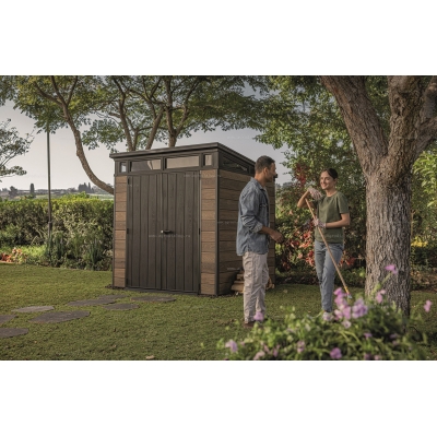 Древесно-пластиковый композитный сарай Keter Signature Pent 7x7 Walnut Древесно-пластиковый композитный сарай Keter Signature Pent 7x7 Walnut