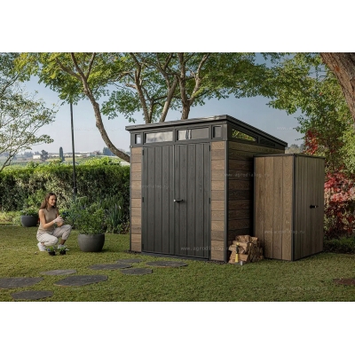 Древесно-пластиковый композитный сарай Keter Signature Pent 7x7 Walnut Древесно-пластиковый композитный сарай Keter Signature Pent 7x7 Walnut
