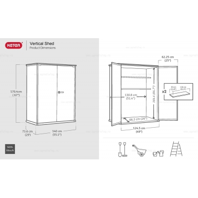 Древесно-пластиковый композитный садовый шкаф Keter Vertical Shed 1400 L Venetian Grey Древесно-пластиковый композитный садовый шкаф Keter Vertical Shed 1400 L Venetian Grey